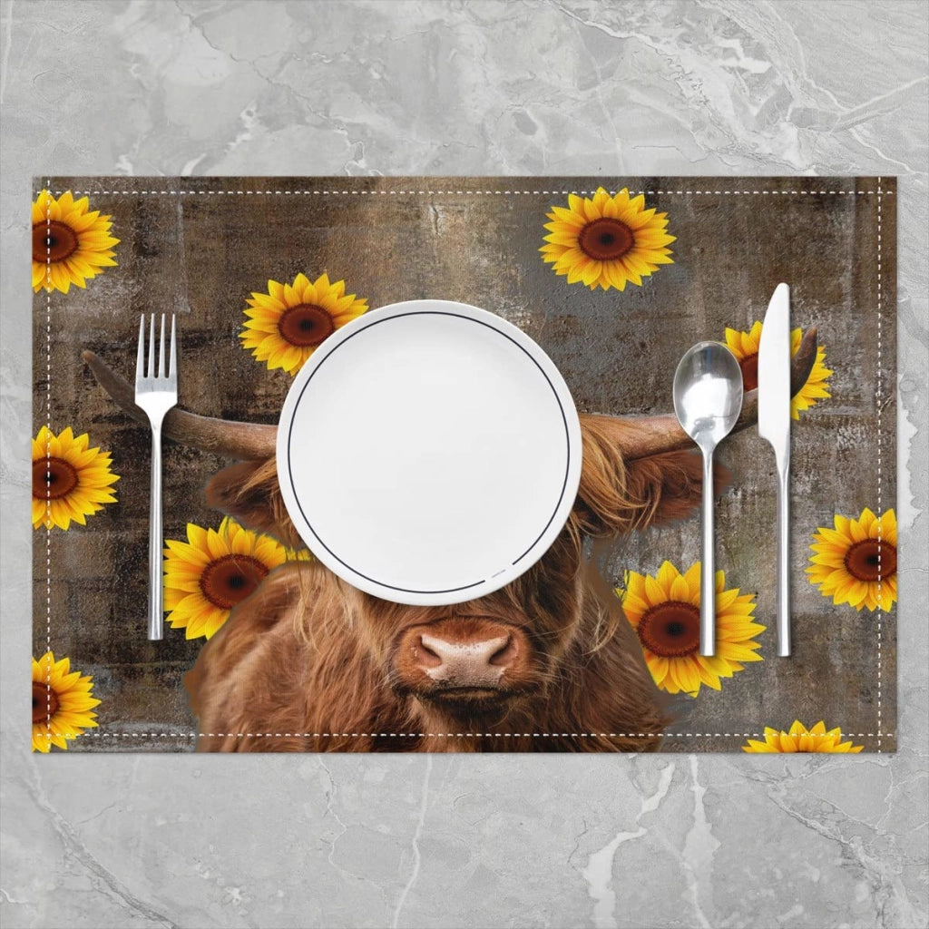 Sottopiatti in tessuto, motivo Highland Cattle, set da 4, 30x45 cm, arte astratta