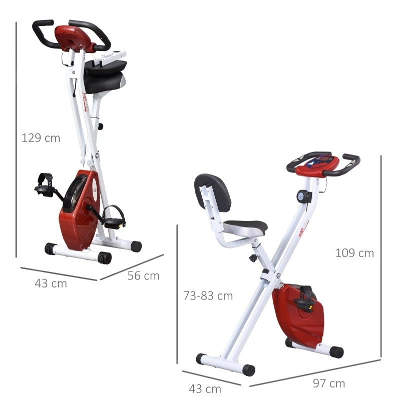 Cyclette pieghevole a resistenza magnetica 8 livelli rossa e bianca con LCD