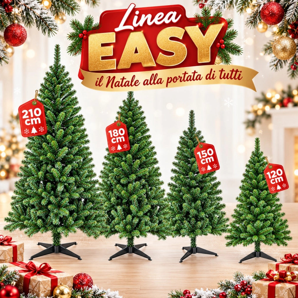Albero di Natale Artificiale EASY 180 cm in PVC Verde con 448 Rami e Base a 4 Piedi