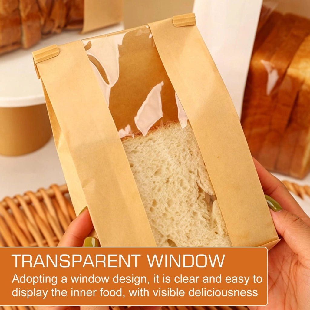 50 sacchetti di carta kraft grandi con finestra, dimensioni 35x21x9 cm