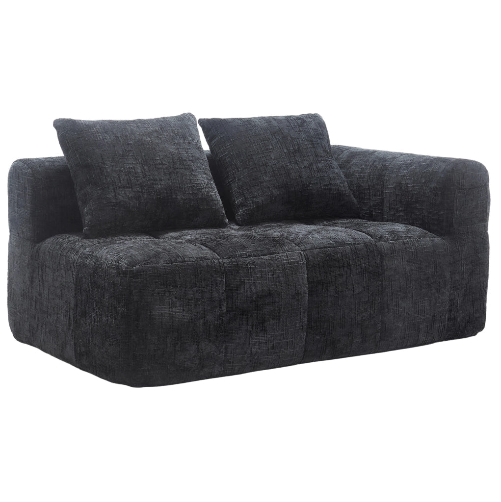 Divano a 2 posti 158x90x60 cm in ciniglia nera, senza montaggio, tasche laterali