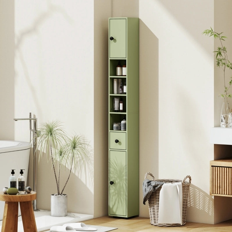 Colonna bagno stretta 20 x 20 x 180 cm verde con cassetto e vani
