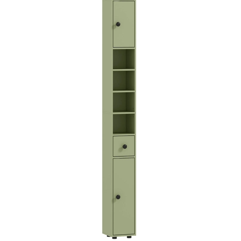 Colonna bagno stretta 20 x 20 x 180 cm verde con cassetto e vani