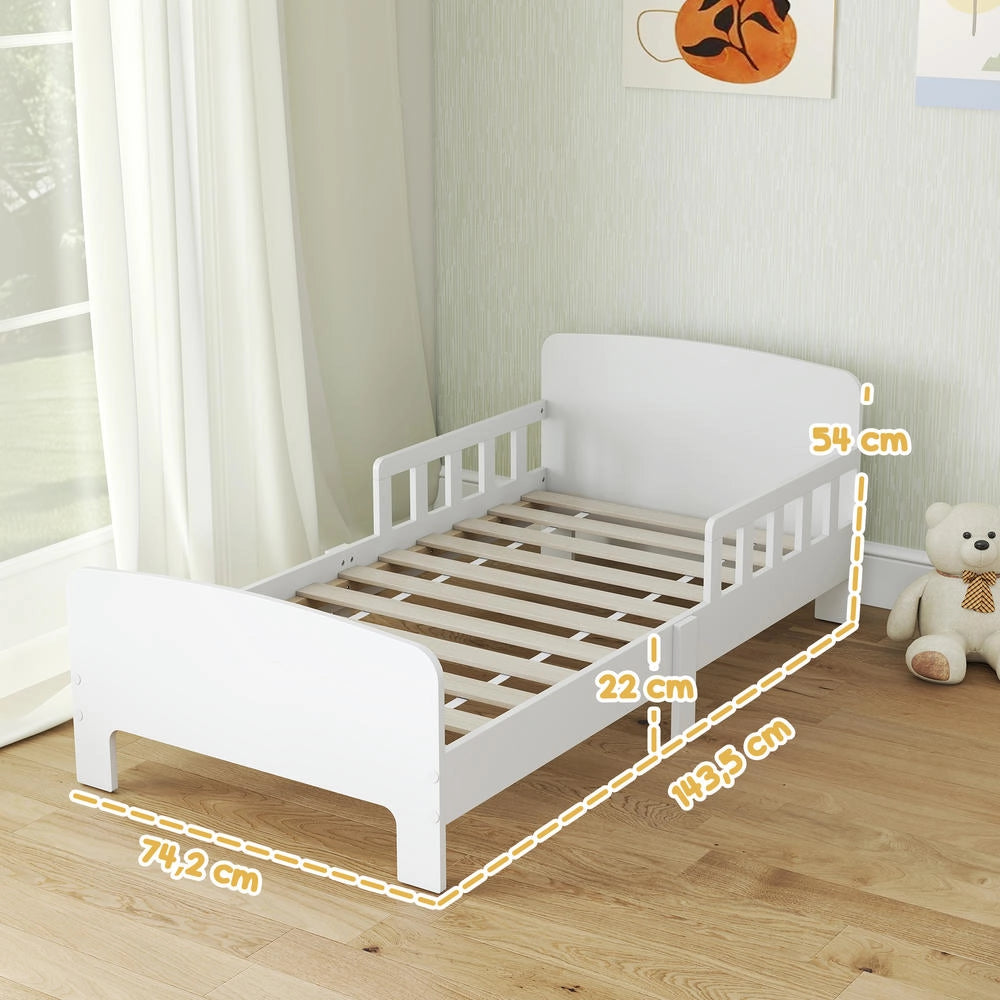 Letto per Bambini con Sponde di Sicurezza per 3-8 Anni in MDF Bianco Robusto e Facile da Montare
