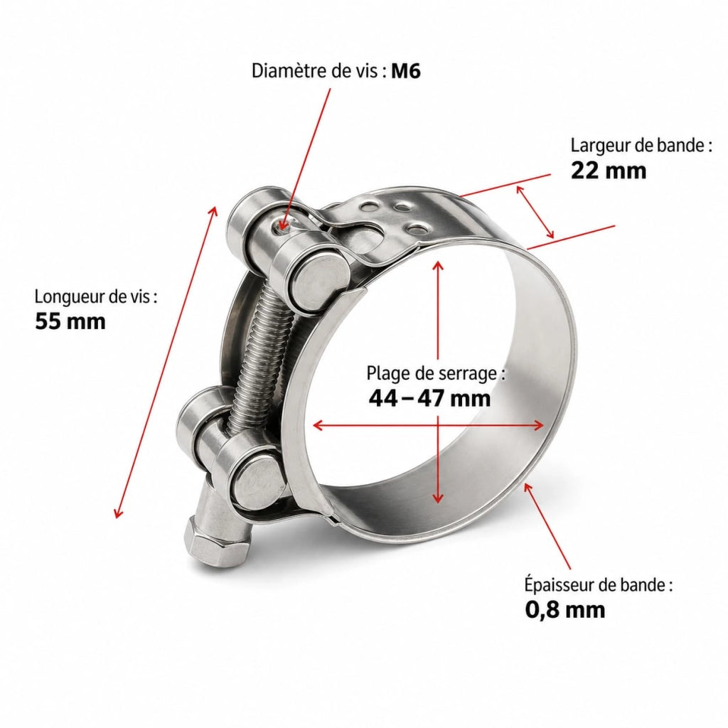 Fascette stringitubo, confezione da 2, acciaio inossidabile 304, 44-47 mm