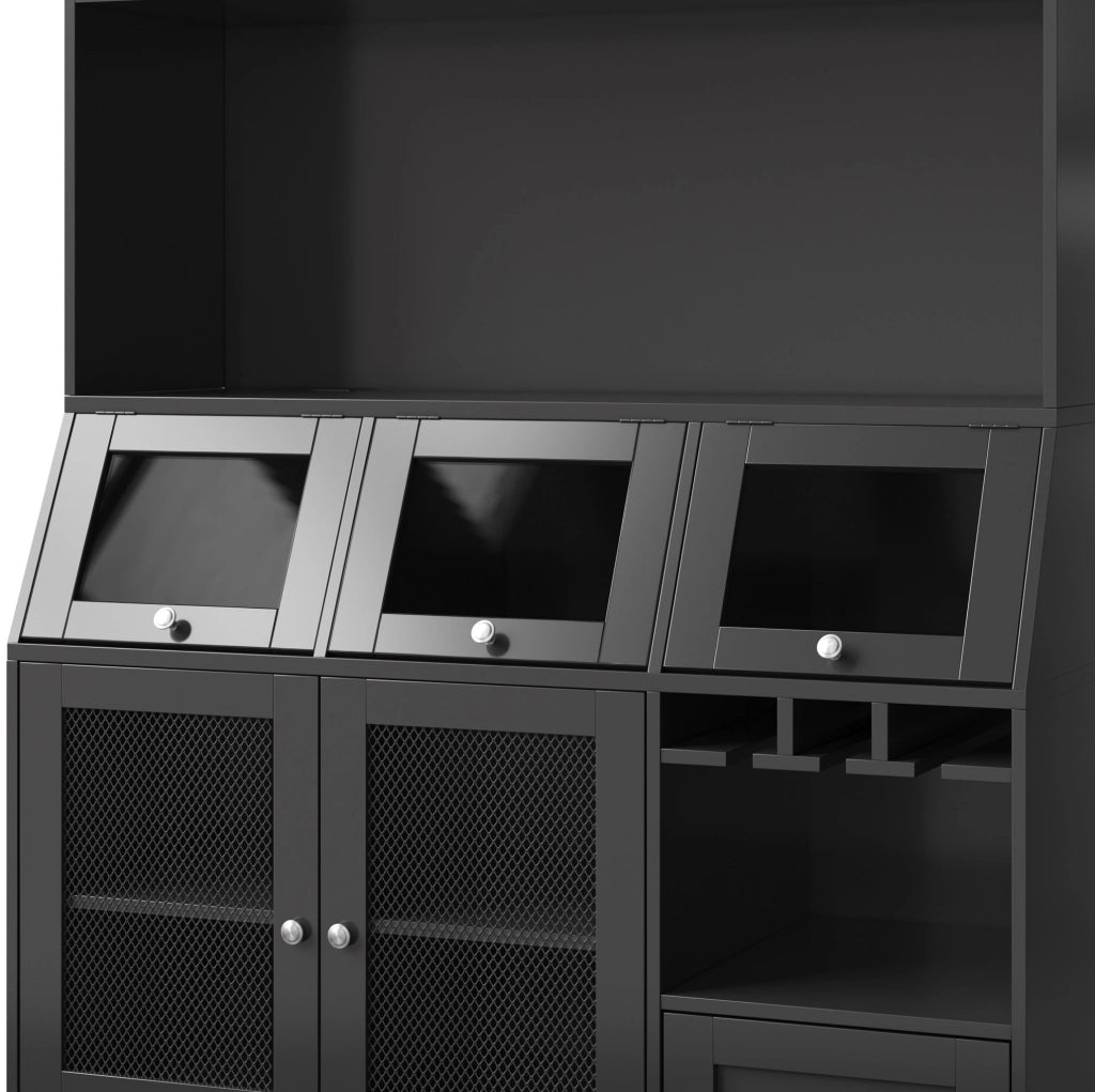 Mobile da cucina 120x40x181;7 cm con LED multicolore; USB e ripiani regolabili; MDF e metallo; nero