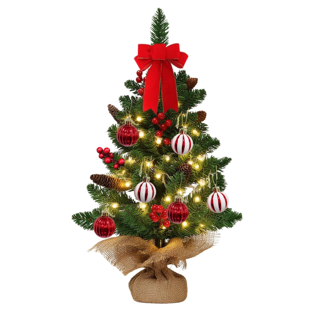 Albero di Natale artificiale, altezza 60 cm, con 20 luci LED e 6 palline, colore verde