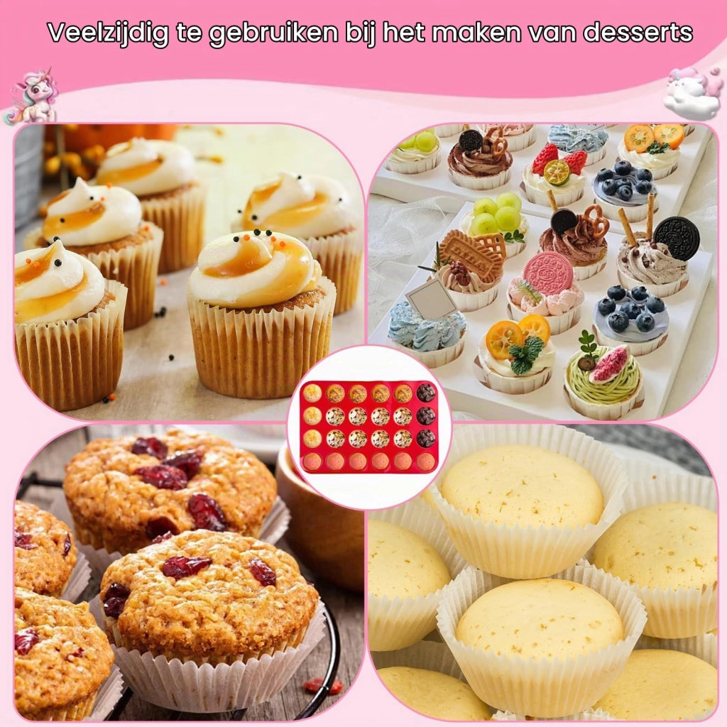 Stampi in silicone per muffin, set da 2, con 24 cavità, antiaderenti, senza BPA