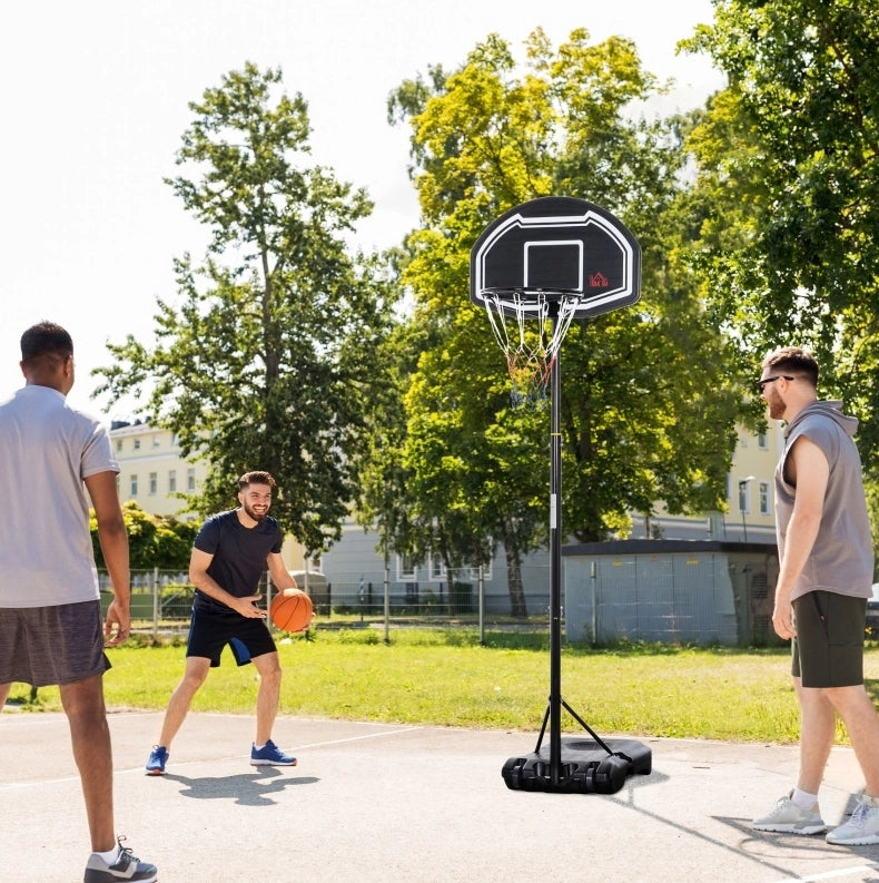 Canestro da basket da esterno regolabile 160-210 cm in acciaio nero con ruote