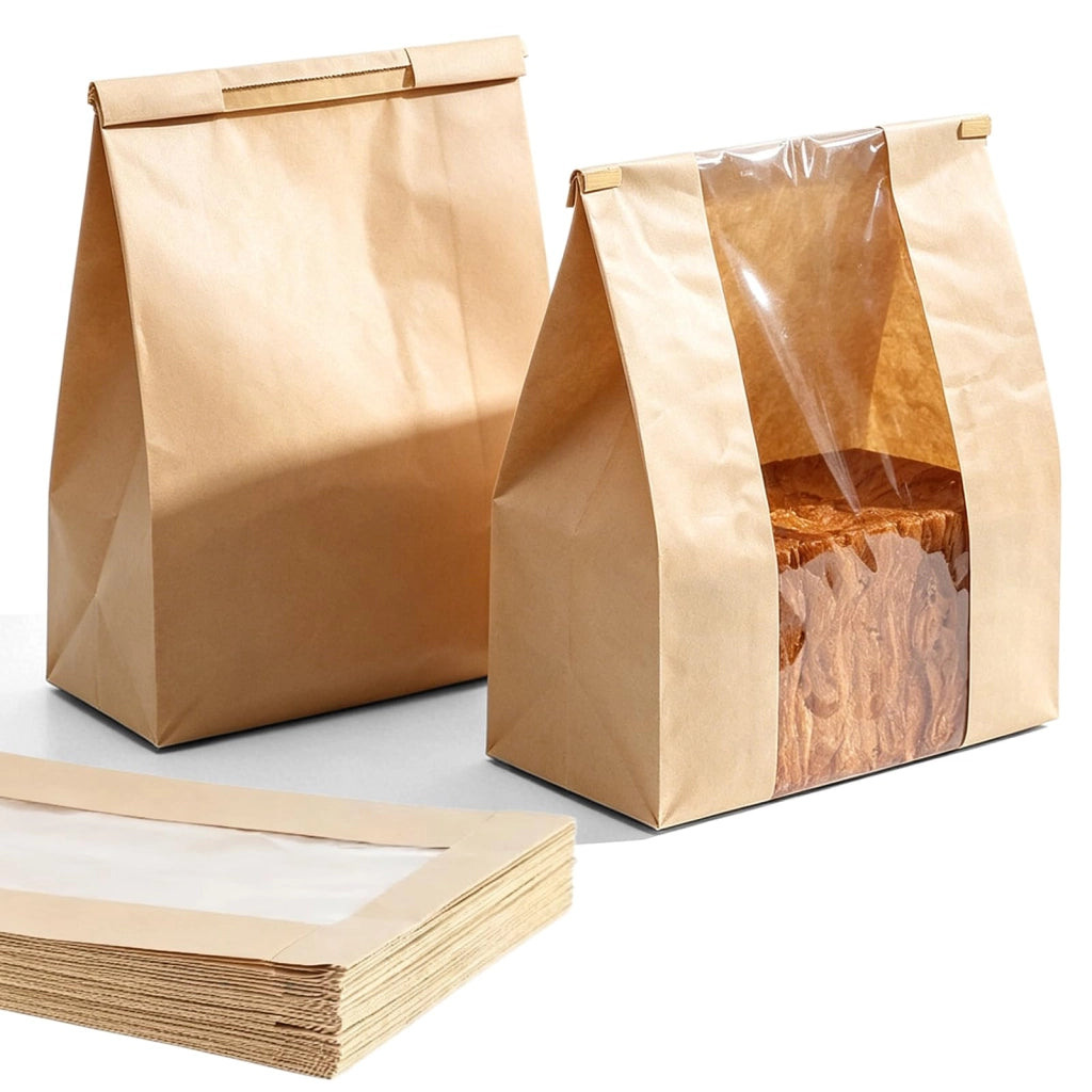 50 sacchetti di carta kraft grandi con finestra, dimensioni 35x21x9 cm