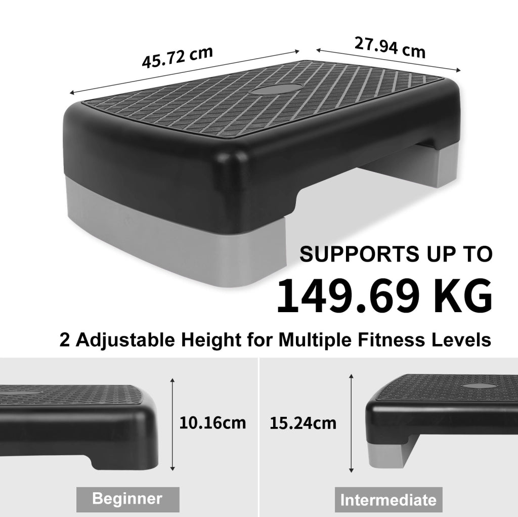 Step aerobico ULEVR regolabile in altezza 10,16-15,24 cm, piattaforma antiscivolo nero e grigio