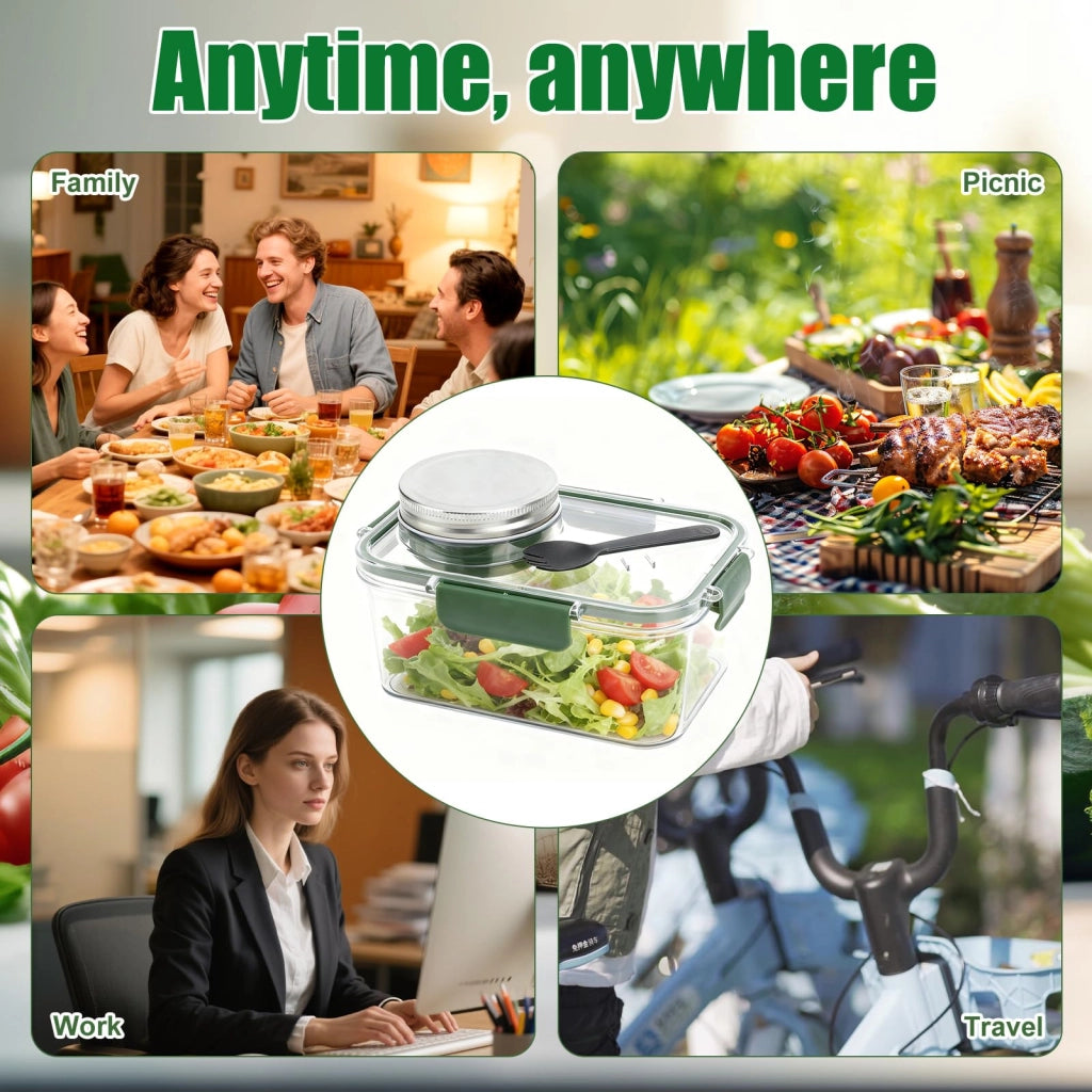 Contenitore per insalata, a prova di perdite, con contenitore per condimenti e posate, privo di BPA