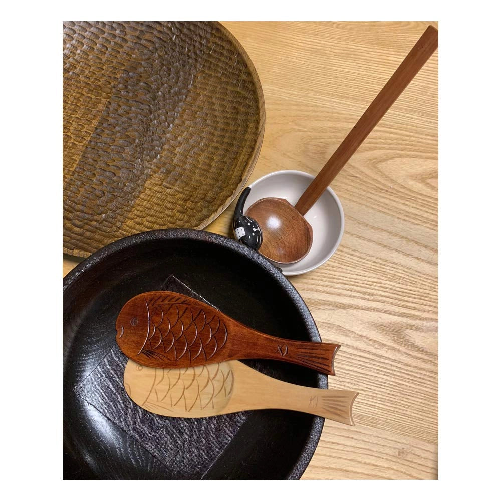 Set di 2 cucchiai da riso in legno a forma di pesce, resistenti, dimensioni 19,8 x 6,7 cm
