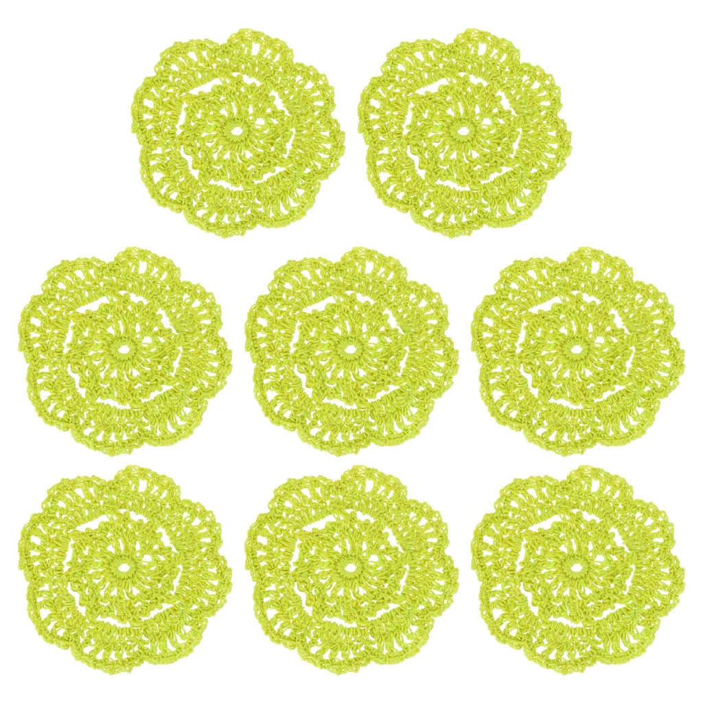 Set di 8 sottobicchieri all'uncinetto, diametro 10 cm, in cotone, color senape