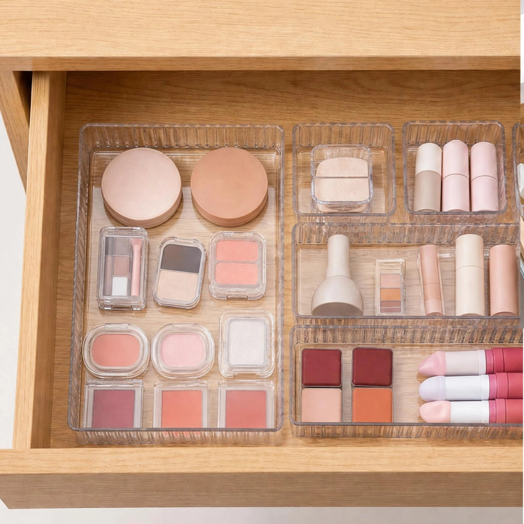 Set di organizer per cassetti, 10 pezzi, trasparenti, 4 dimensioni, impilabili