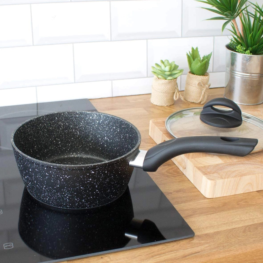 Pentola da cucina da 18 cm con coperchio, rivestimento antiaderente, colore nero