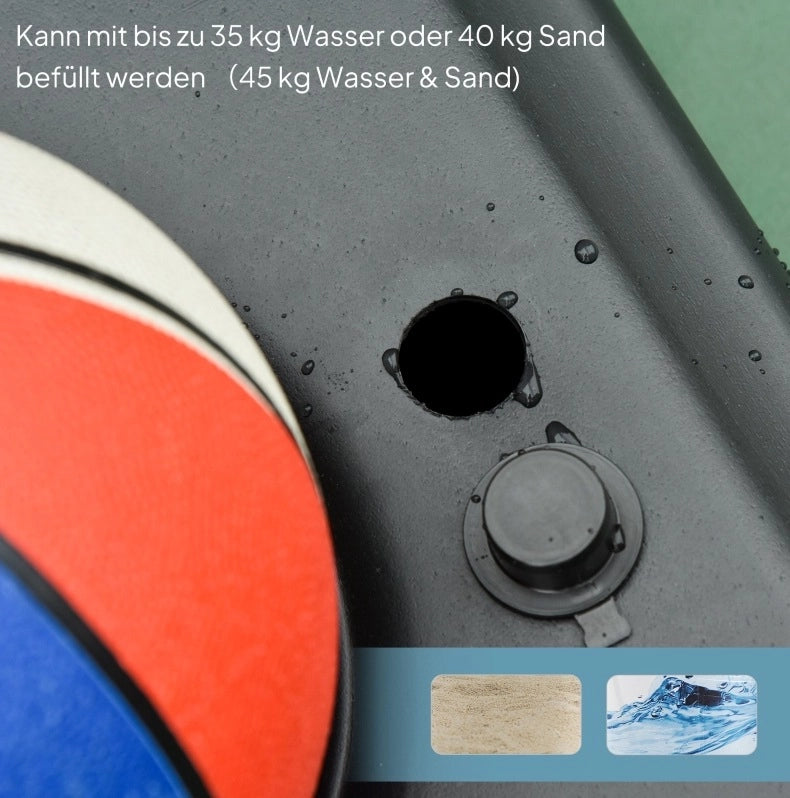 Canestro da basket da esterno regolabile 160-210 cm in acciaio nero con ruote