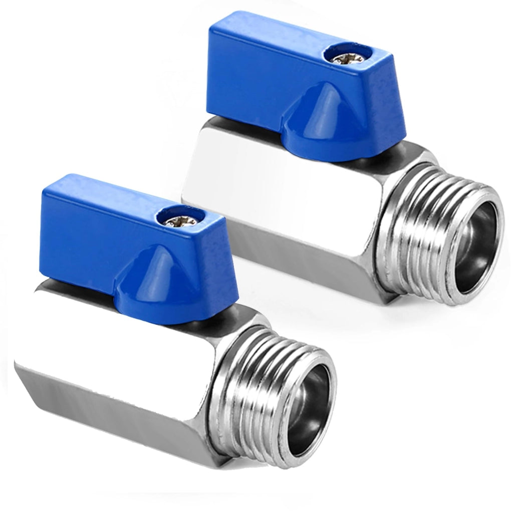 2 valvole a sfera mini, in ottone, con filettatura G1/4 (maschio/femmina), DN8, con maniglia blu