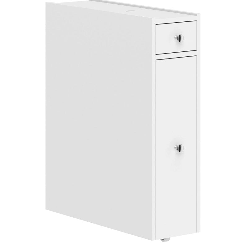 Mobiletto bagno stretto bianco con 2 cassetti e vano, 16x48x58 cm