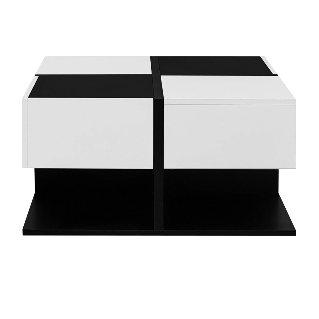 Tavolino da salotto con contenitore 70x70 cm nero e bianco, 2 cassetti