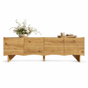 Mobile TV 155 cm effetto legno naturale, 4 ante ondulate, passacavi