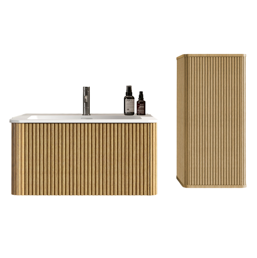 Mobile lavabo sospeso 81 x 46,5 x 37 cm rovere con colonna, senza rubinetto