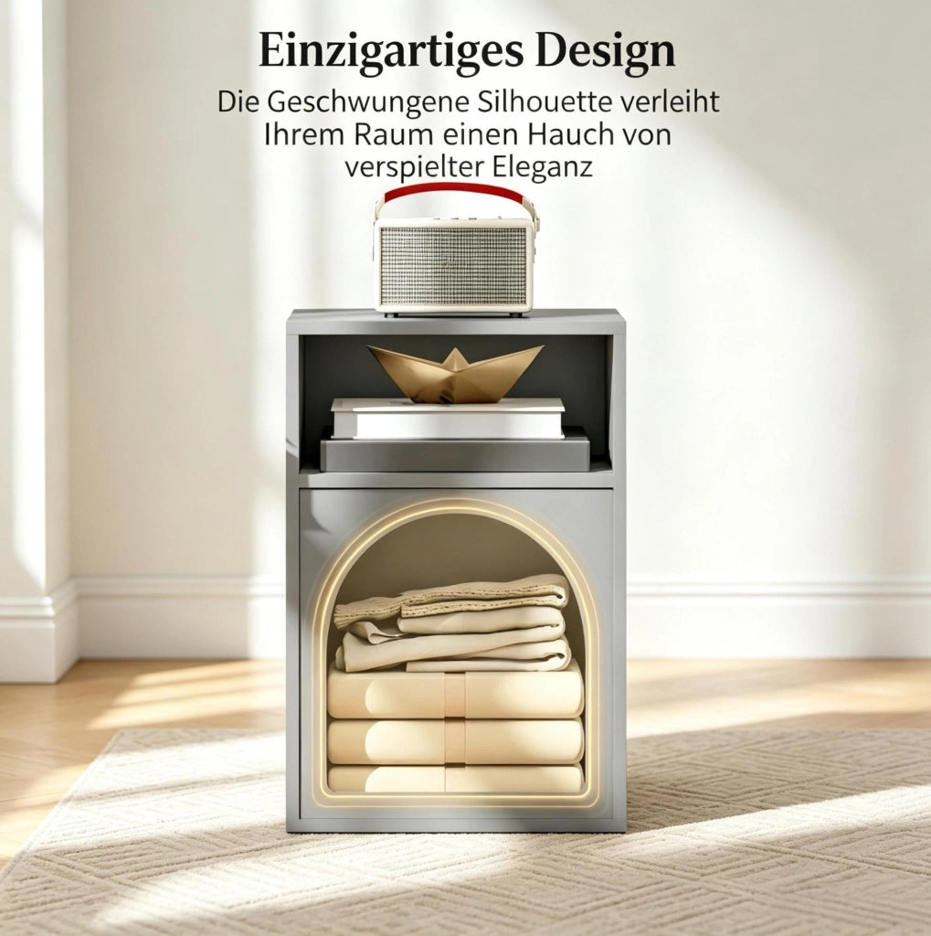 Set di 2 comodini in MDF grigio con doppio ripiano aperto e design curvo, 40x30x60 cm