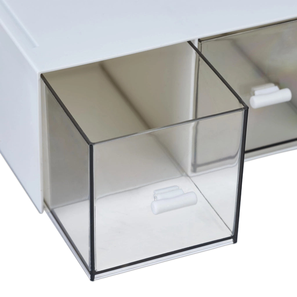 Contenitori portaoggetti con 3 scomparti, in plastica, bianchi/trasparenti