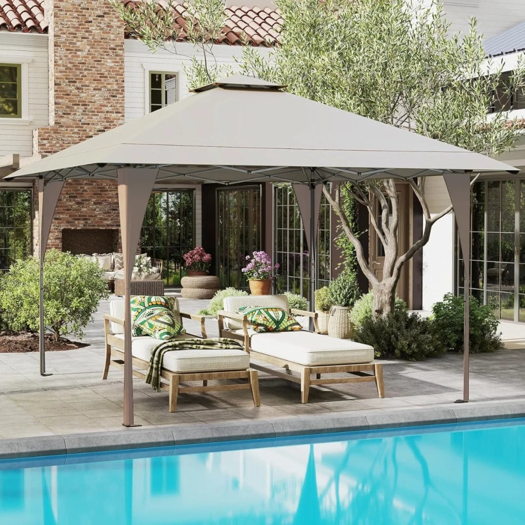 Gazebo da Giardino 4 x 4 m Pop-up con Doppio Tetto, Struttura in Metallo, Regolabile in Altezza, Robusto per Bricolage