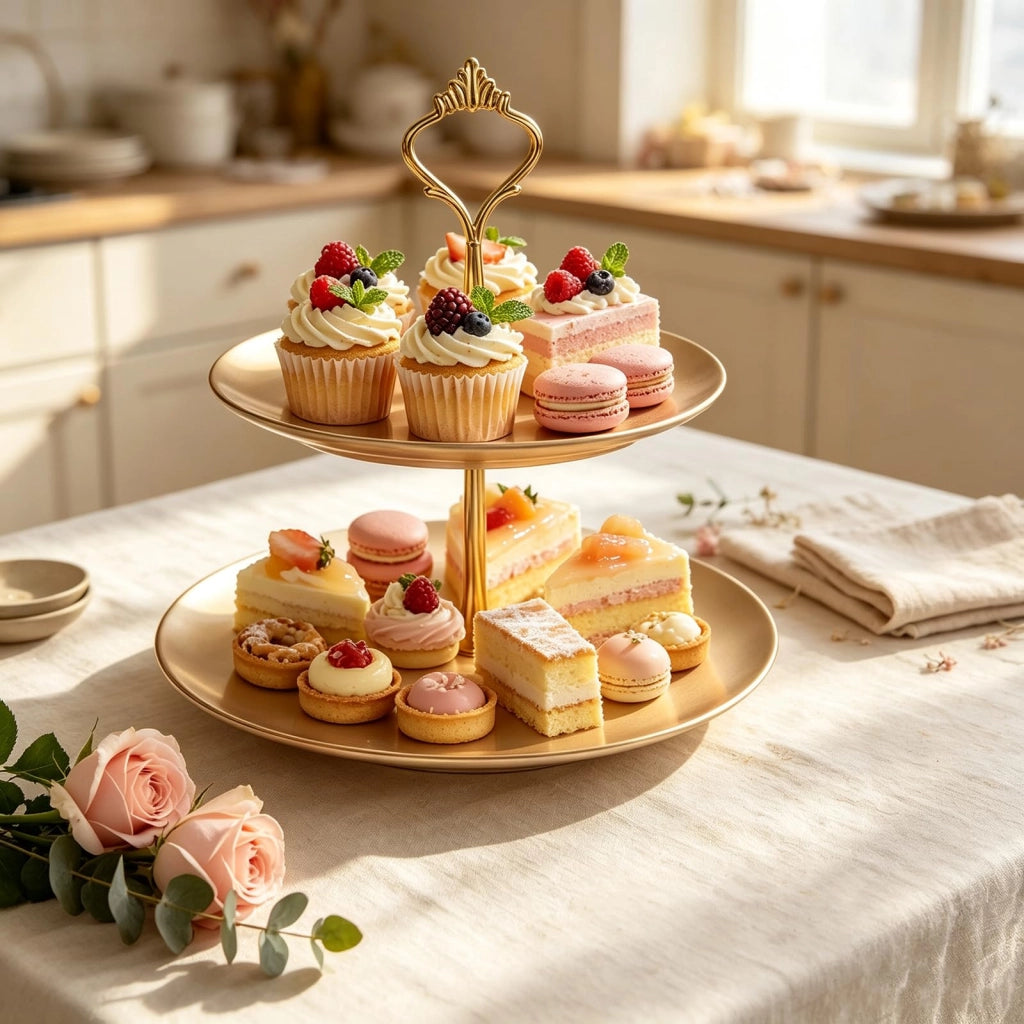 Set di 4 supporti per cupcakes in lega di zinco, forma a "T", color oro