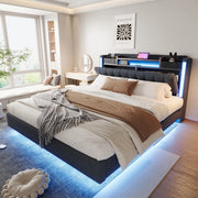 Letto matrimoniale imbottito 160 × 200 cm con LED e USB testiera contenitore rete a doghe tessuto di lino grigio
