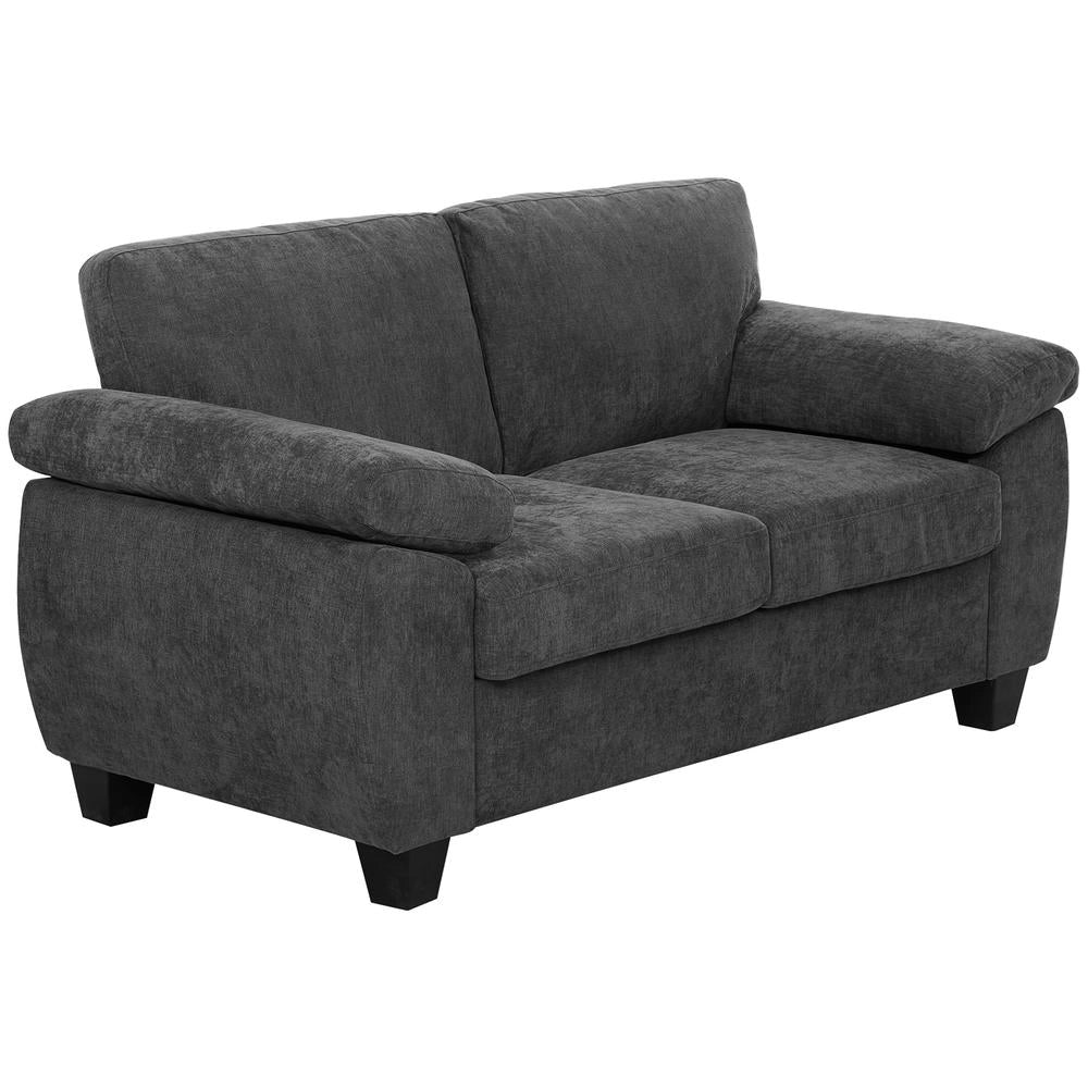 Divano a 2 Posti 156 cm in Ciniglia Grigio Scuro con Cuscini a Molle e Braccioli Imbottiti Design Moderno Compatto Portata 300 kg