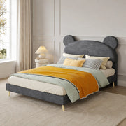 Letto per bambini 140x200 cm con testiera imbottita a orecchie; grigio