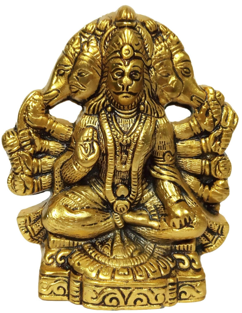 Supporto a parete in metallo, rappresentante Hanuman con cinque facce, color oro