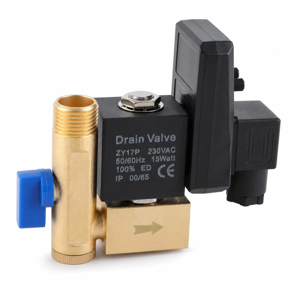 Valvola di scarico automatica elettronica a tempo G1/2 DN15, ottone, umidità serbatoio aria per compressore d'aria, gestione condensa (AC230V)
