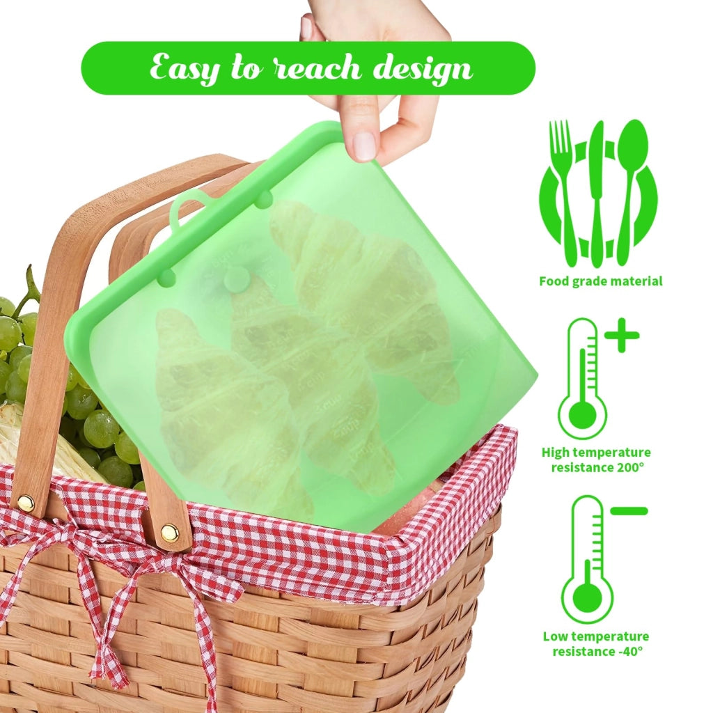 Sacchetti per il congelamento, in silicone, 1500 ml, verdi, riutilizzabili