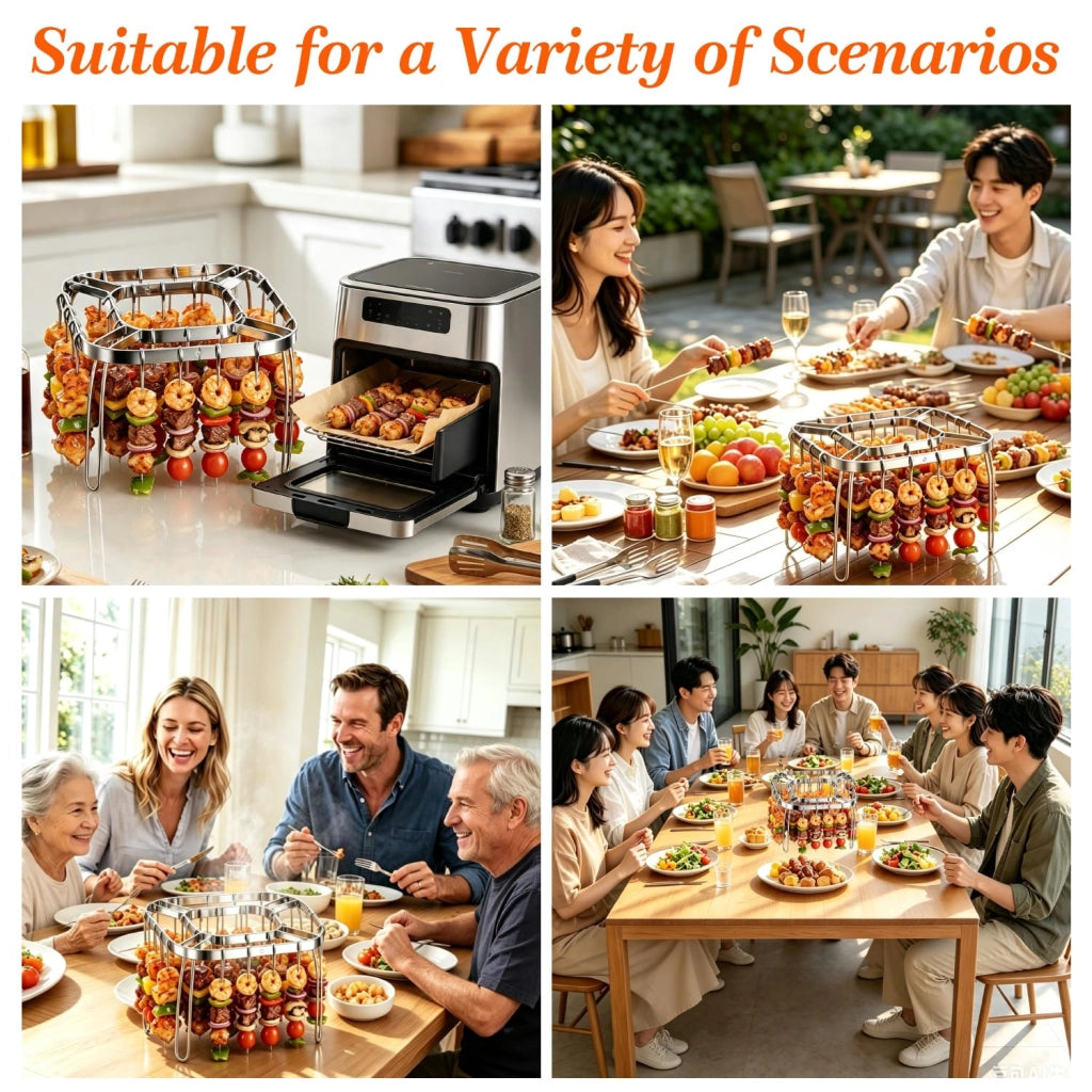 Supporto pieghevole per friggitrice ad aria con funzione grill, con 28 spiedini, in acciaio inossidabile, set di accessori
