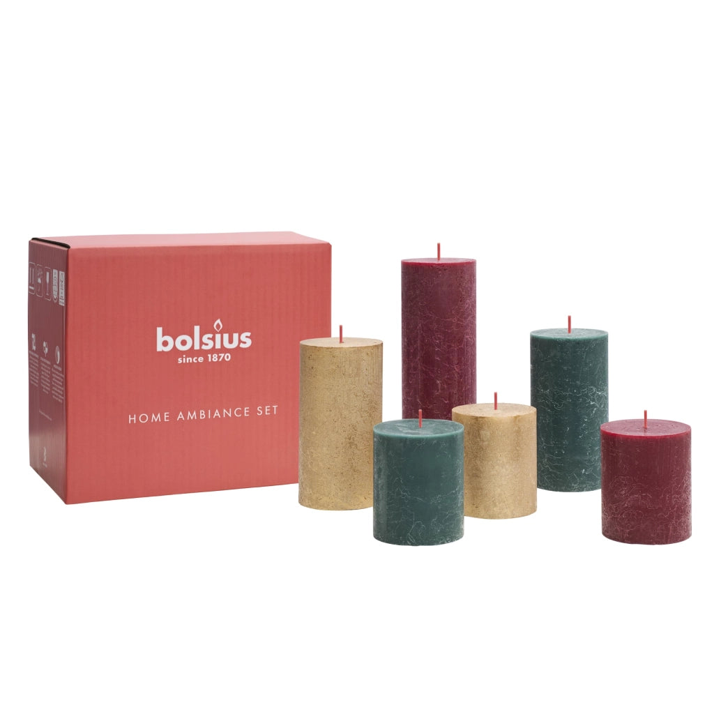 Set di candele rustiche – 6 candele a colonna – Jolly – senza olio di palma