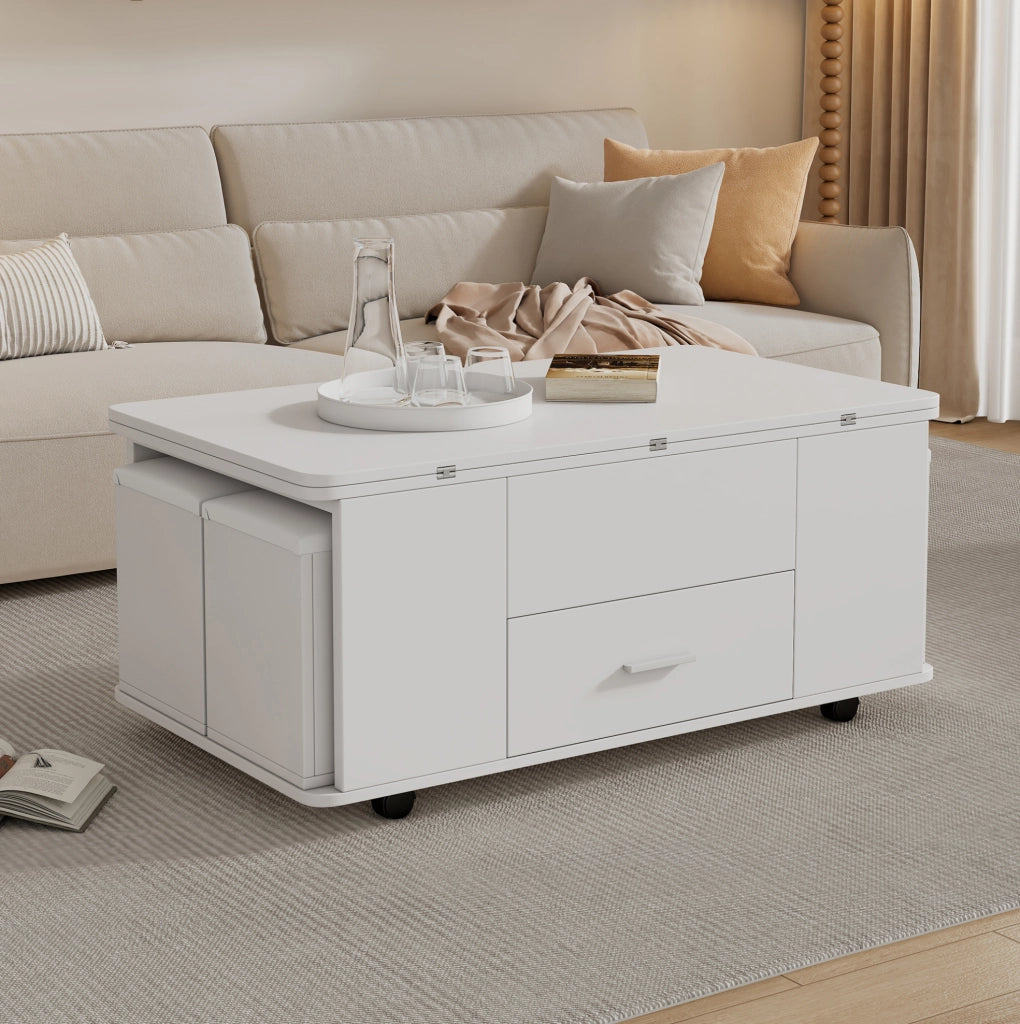Tavolino elevabile 100 x 50 x 45 cm bianco con 4 sgabelli