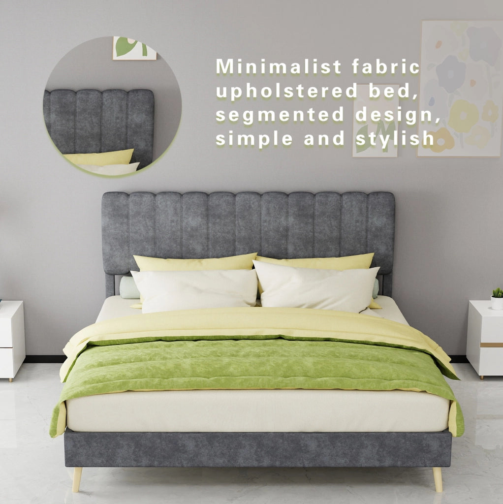 Letto imbottito grigio 160 × 200 cm con materasso incluso