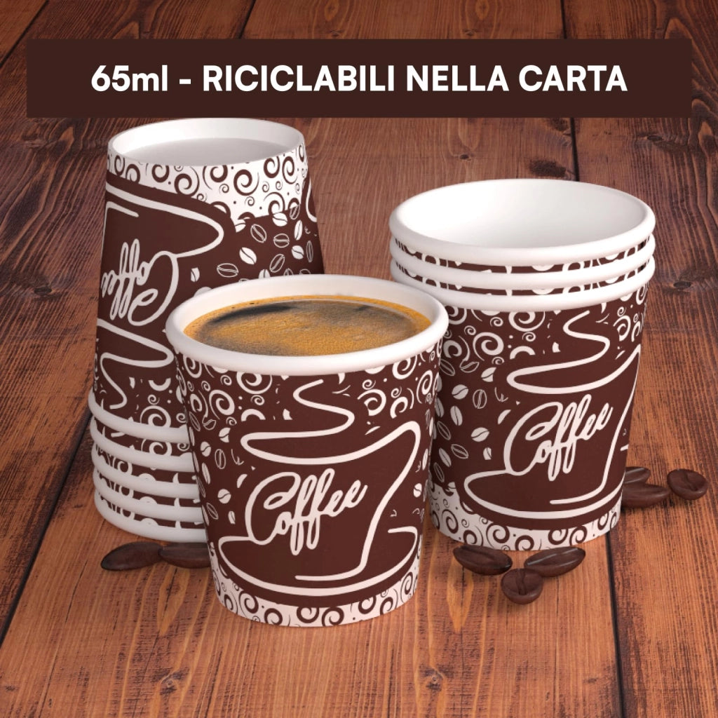 200 bicchieri di carta per caffè, capacità 75 ml, color marrone, monouso, impermeabili
