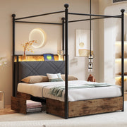 Letto singolo a baldacchino 90x190 nero con due cassetti