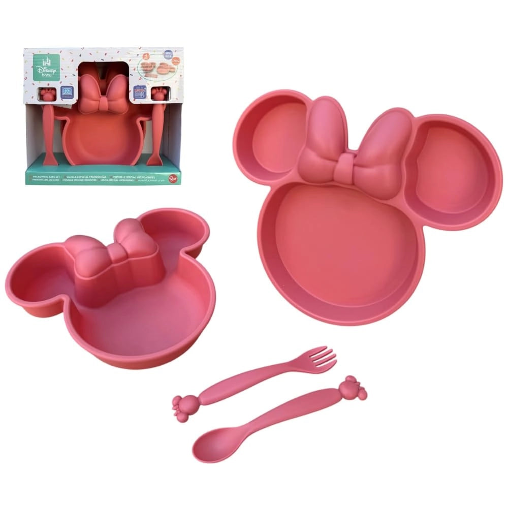 Set di stoviglie per bambini a tema Minnie Mouse, composto da 4 pezzi, realizzato in plastica