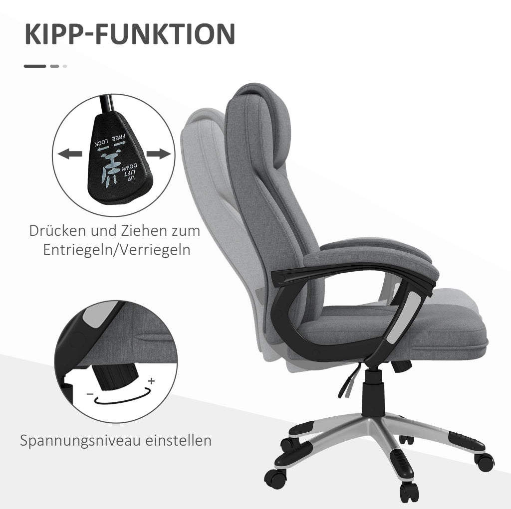 Sedia da ufficio ergonomica grigia in poliestere con poggiatesta e braccioli