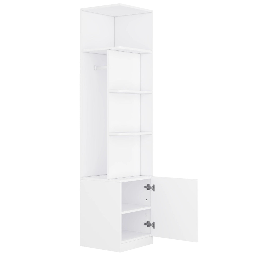 Armadio guardaroba 135x45x200 cm con 2 cassetti e 2 appendiabiti in MDF; bianco