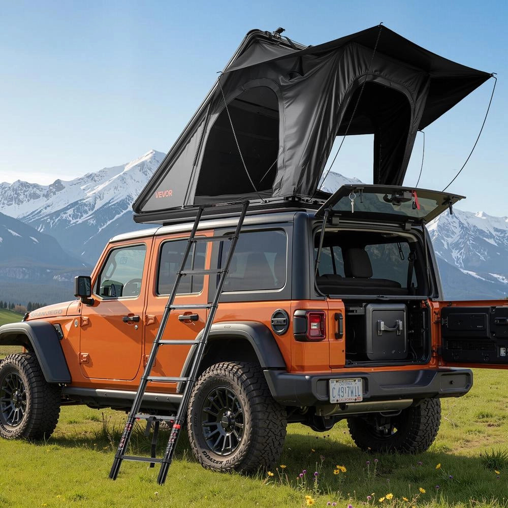 SY19 Tenda da Tetto per Auto con Telaio in Alluminio, Impermeabile, per Campeggio e Viaggi, con Scala e LED, 2110x1320x180 mm
