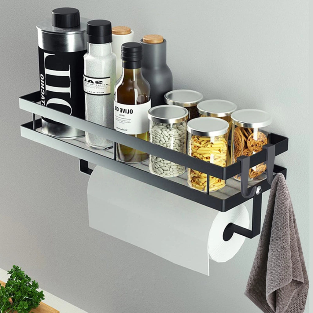 Scaffale per spezie, da appendere, con supporto a rotelle e 4 ganci, 35 cm, colore nero