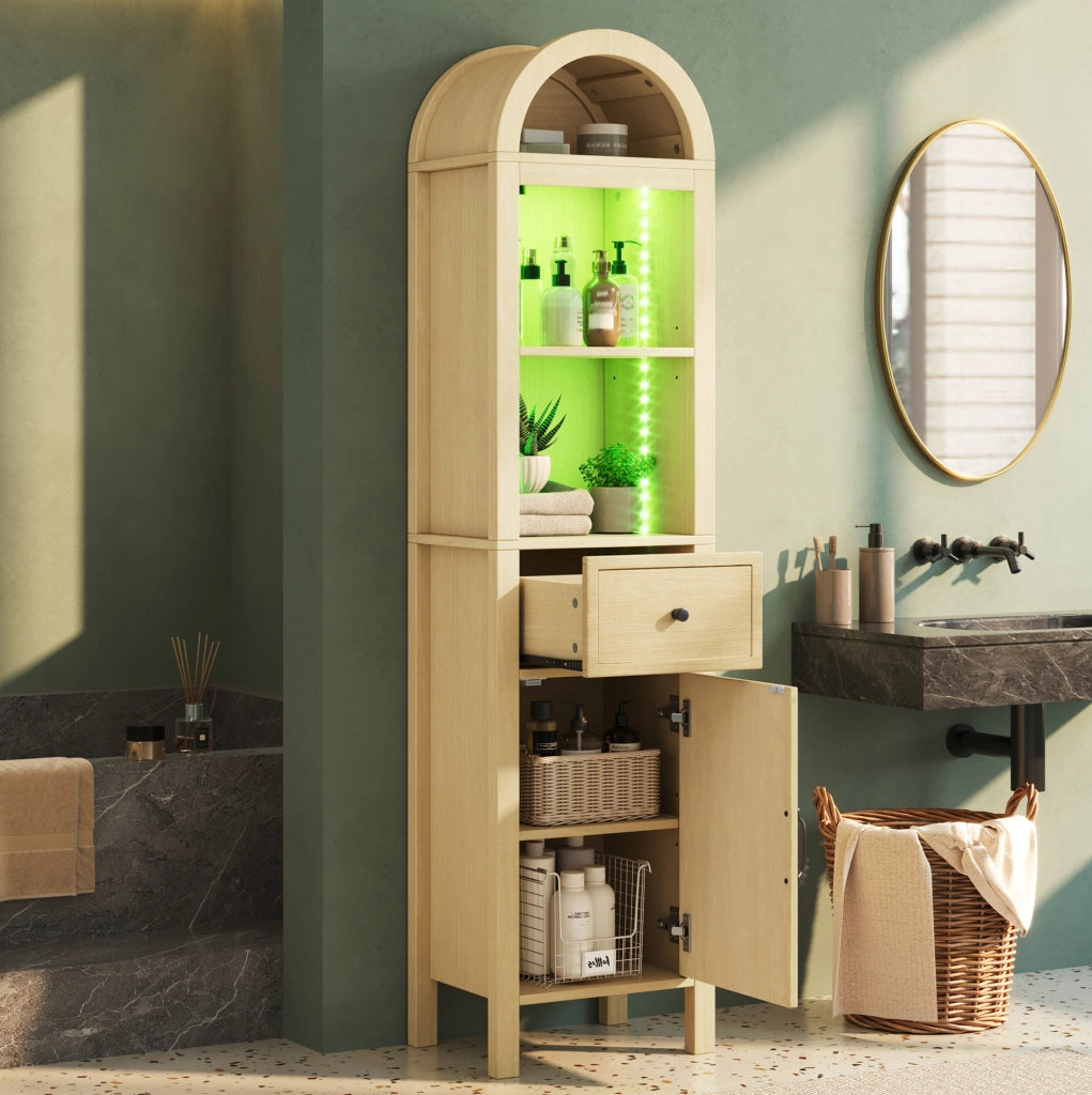 Mobile alto da bagno con LED RGB, ante reversibili e cassetto, 40 x 30 x 163 cm
