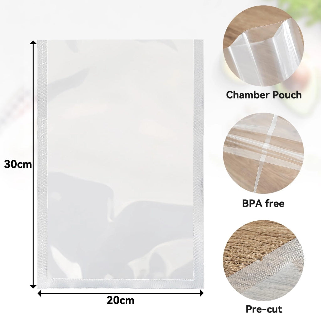 100 sacchetti sottovuoto lisci, dimensioni 20x30 cm, privi di BPA