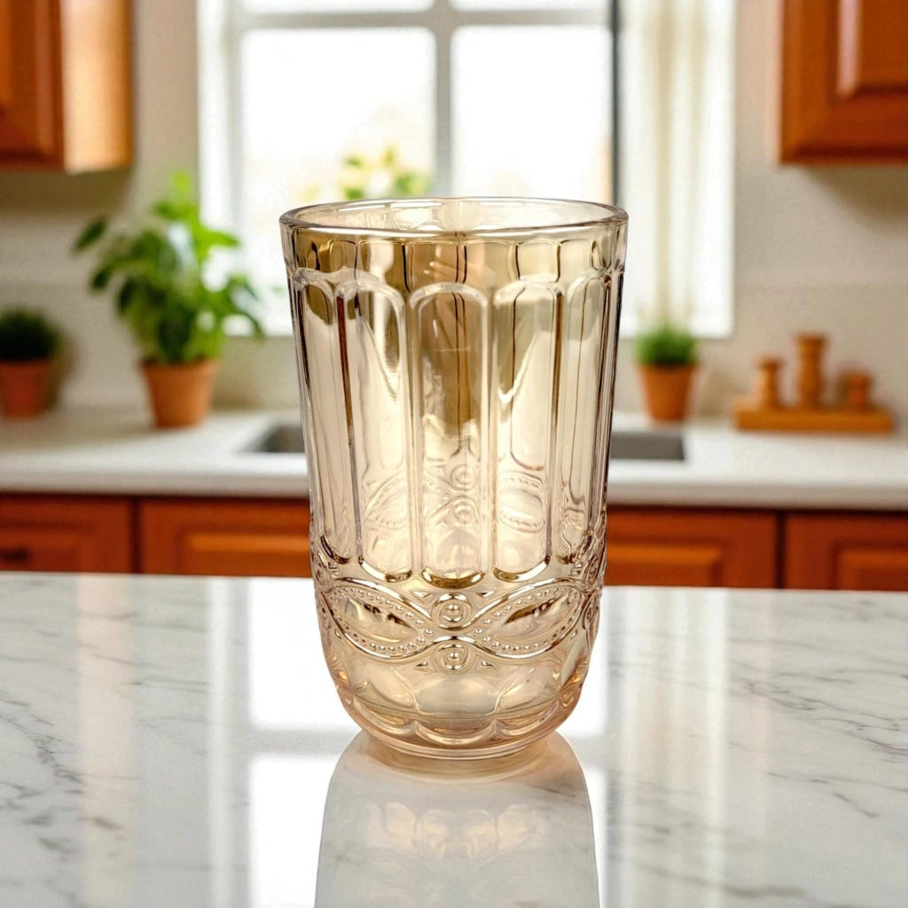 Set di 6 bicchieri da vino con decorazioni in rilievo e finiture dorate, capacità 0,30 litri